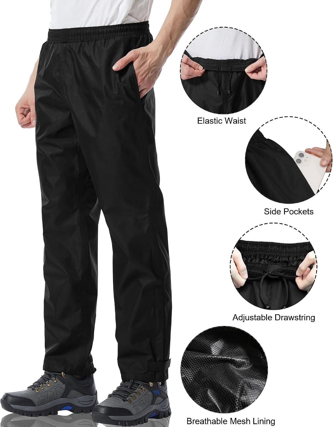 Rain Pants Waterproof Breathable Lightweight Rain Over Pants image 3