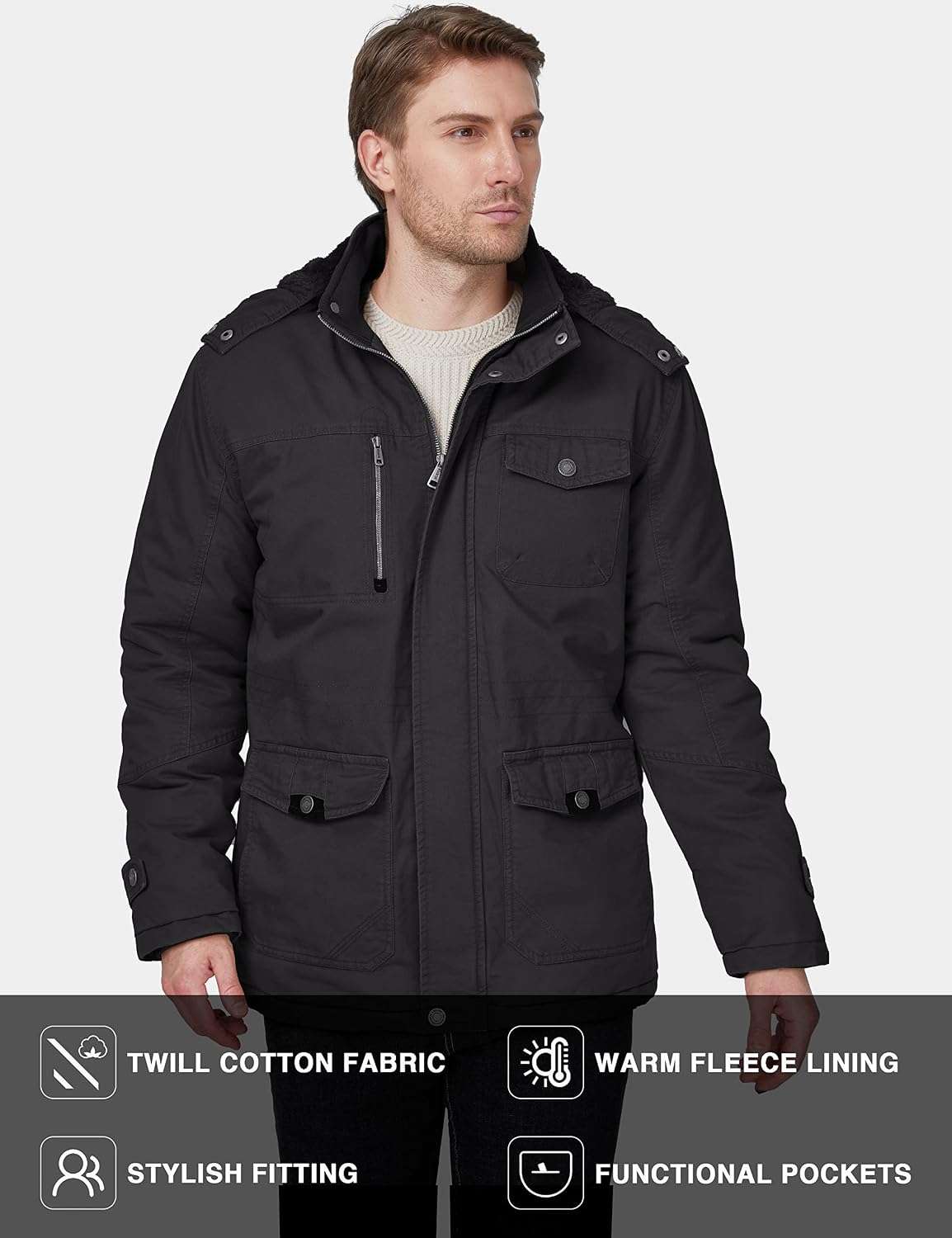 Winter Thicken Fleece Cotton Military Parka Jacket Warm Coat image 3
