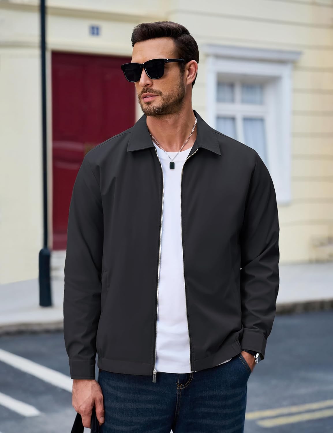 Lightweight Jackets Full Zip Up Light Coat Laydown Collar image 2