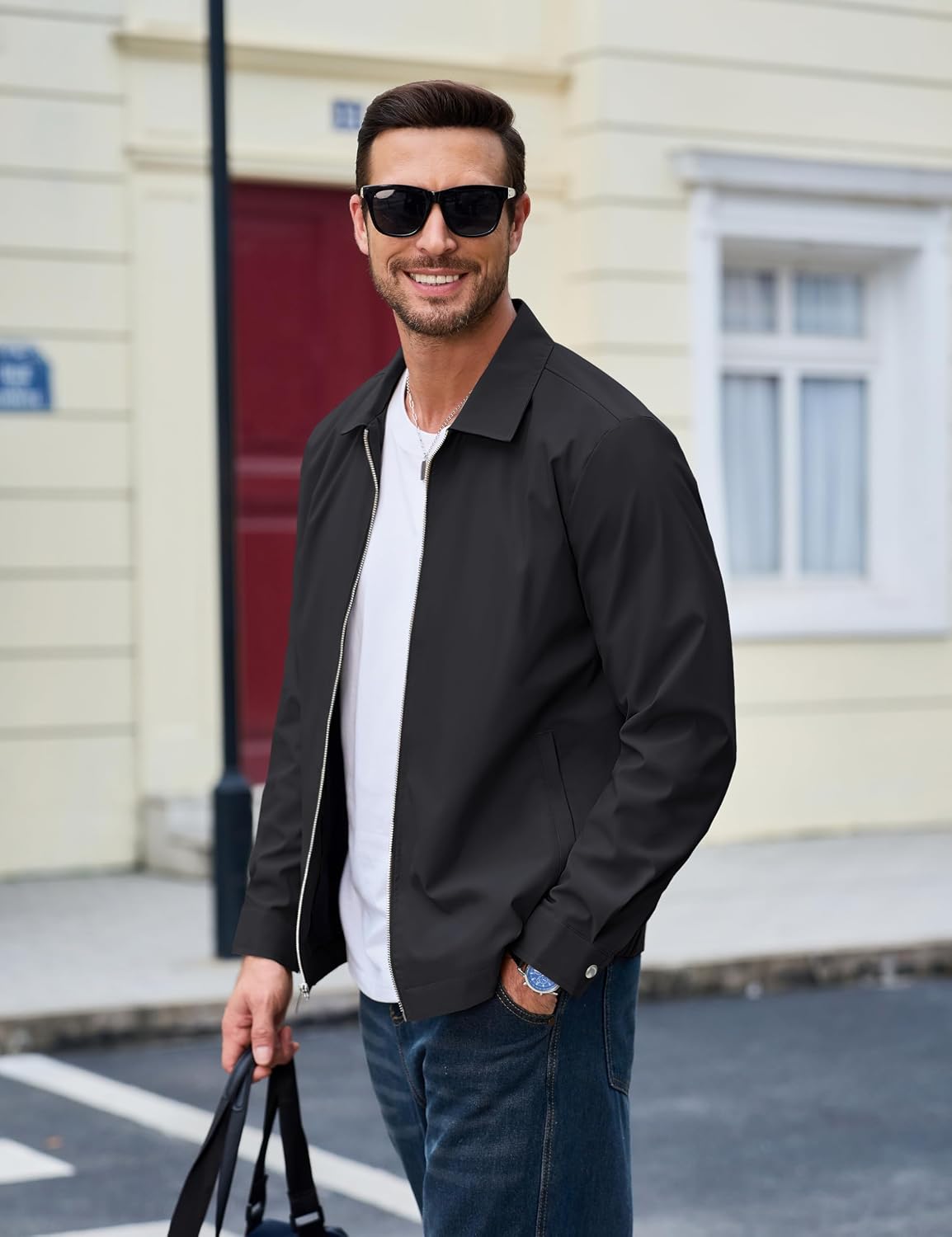 Lightweight Jackets Full Zip Up Light Coat Laydown Collar image 3