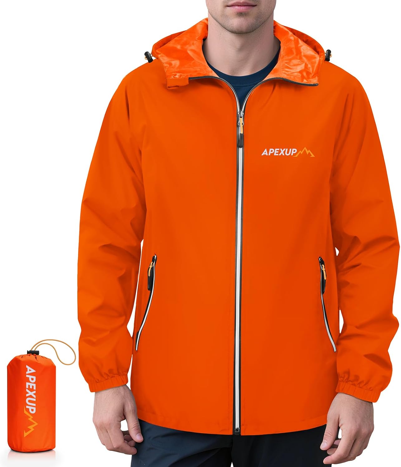 Packable Rain Jacket Men with Reflective Zipper, image 1