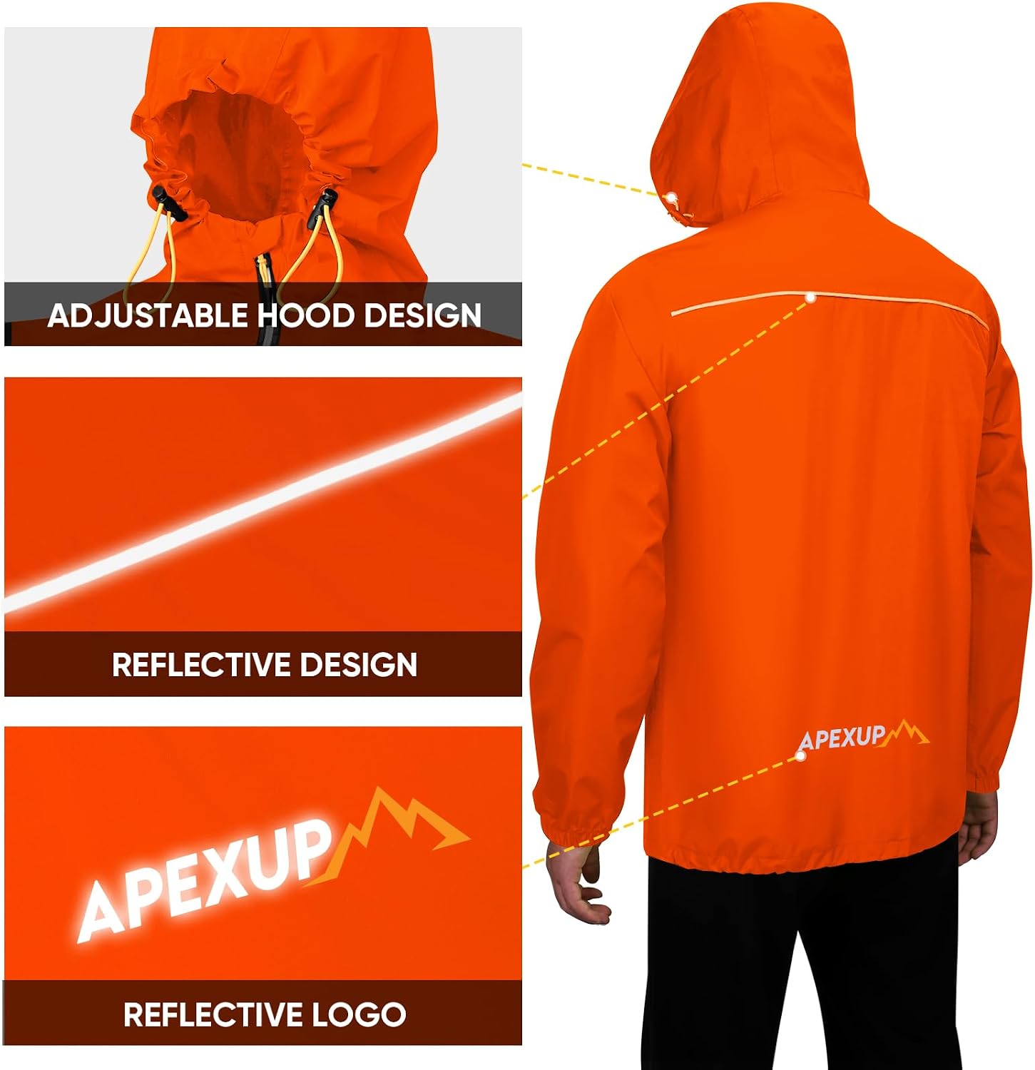 Packable Rain Jacket Men with Reflective Zipper, image 2