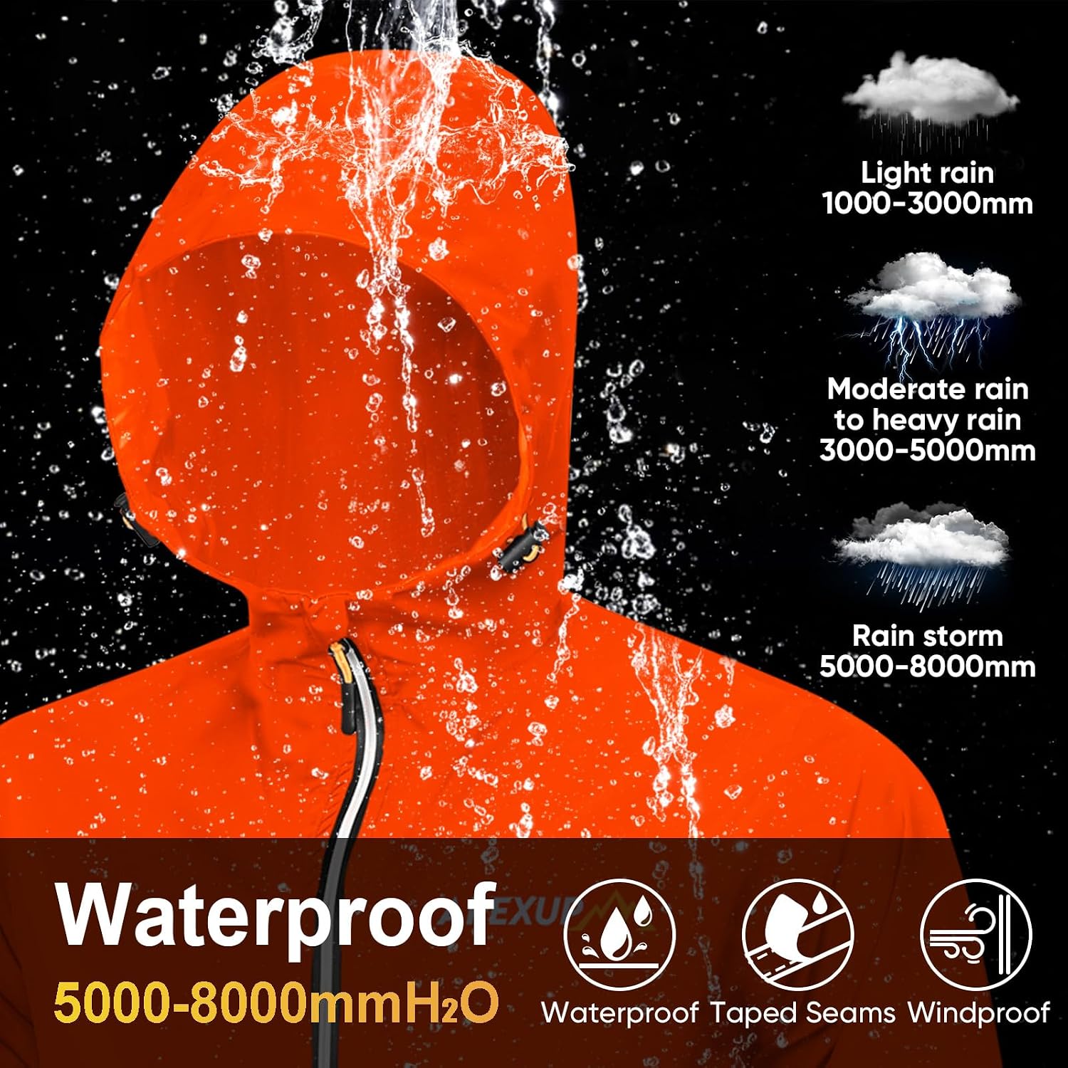 Packable Rain Jacket Men with Reflective Zipper, image 3